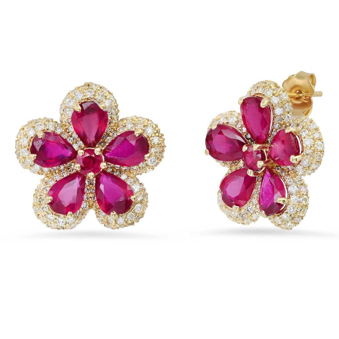 14K Yellow Gold Settings with 9.92tcw Ruby and 2.53tcw Diamond Ladies Earrings: Retail: $18,632.00 ****** 14K Yellow Gold Settings with 9.92tcw Ruby and 2.53tcw Diamond Ladies Earrings ****** Metal: 14K Yellow Gold / Total Item Weight: 10.0 Grams / Country Made: United States /