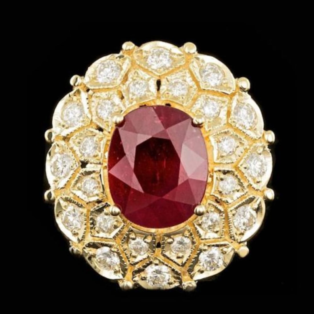 14K Yellow Gold 8.87ct Ruby and 1.67ct Diamond Ring: Retail: $9,500.00 ****** 14K Yellow Gold 8.87ct Ruby and 1.67ct Diamond Ring ****** Metal: 14K Yellow Gold / Total Item Weight: 13.5 Grams / Country Made: United States / / Main Stone: Ruby / Color: R
