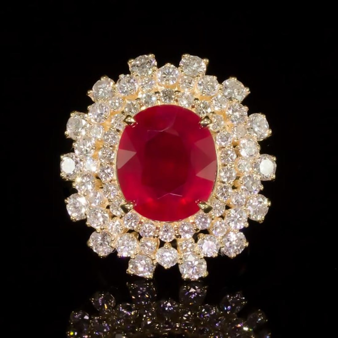 14K Yellow Gold 9.50ct Ruby and 3.86ct Diamond Ring: Retail: $14,617.00 ****** 14K Yellow Gold 9.50ct Ruby and 3.86ct Diamond Ring ****** Metal: 14K Yellow Gold / Total Item Weight: 14.0 Grams / Country Made: United States / / Main Stone: Ruby / Color: 