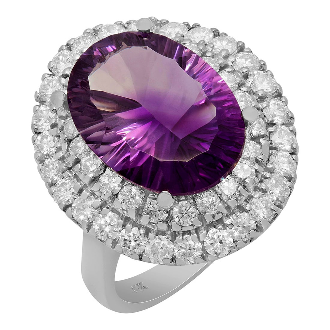 14k White Gold 6.76ct Amethyst 1.67ct Diamond Ring: Retail: $8,390.00 ****** 14k White Gold 6.76ct Amethyst 1.67ct Diamond Ring ****** Metal: 14K White Gold / Total Item Weight: 8.30 grams / Country Made: United States / / Main Stone: Amethyst / Color: