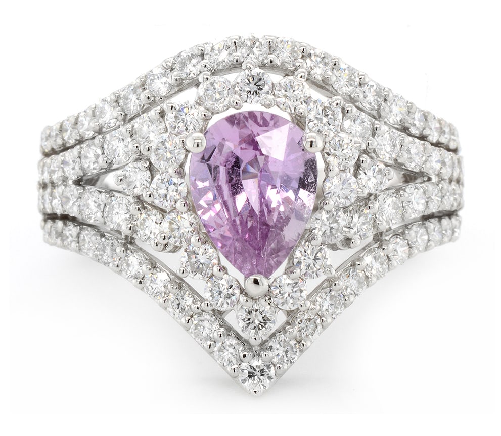 18K White Gold Ladies Ring with 1.26ct Pink Sapphire and 1.42ct tw Diamonds: Retail: $8,500.00 ****** 18K White Gold Ladies Ring with 1.26ct Pink Sapphire and 1.42ct tw Diamonds ****** Size: 6.5 / Metal: 18K White Gold / Total Item Weight: 5.5 Grams / Country Made: United Stat