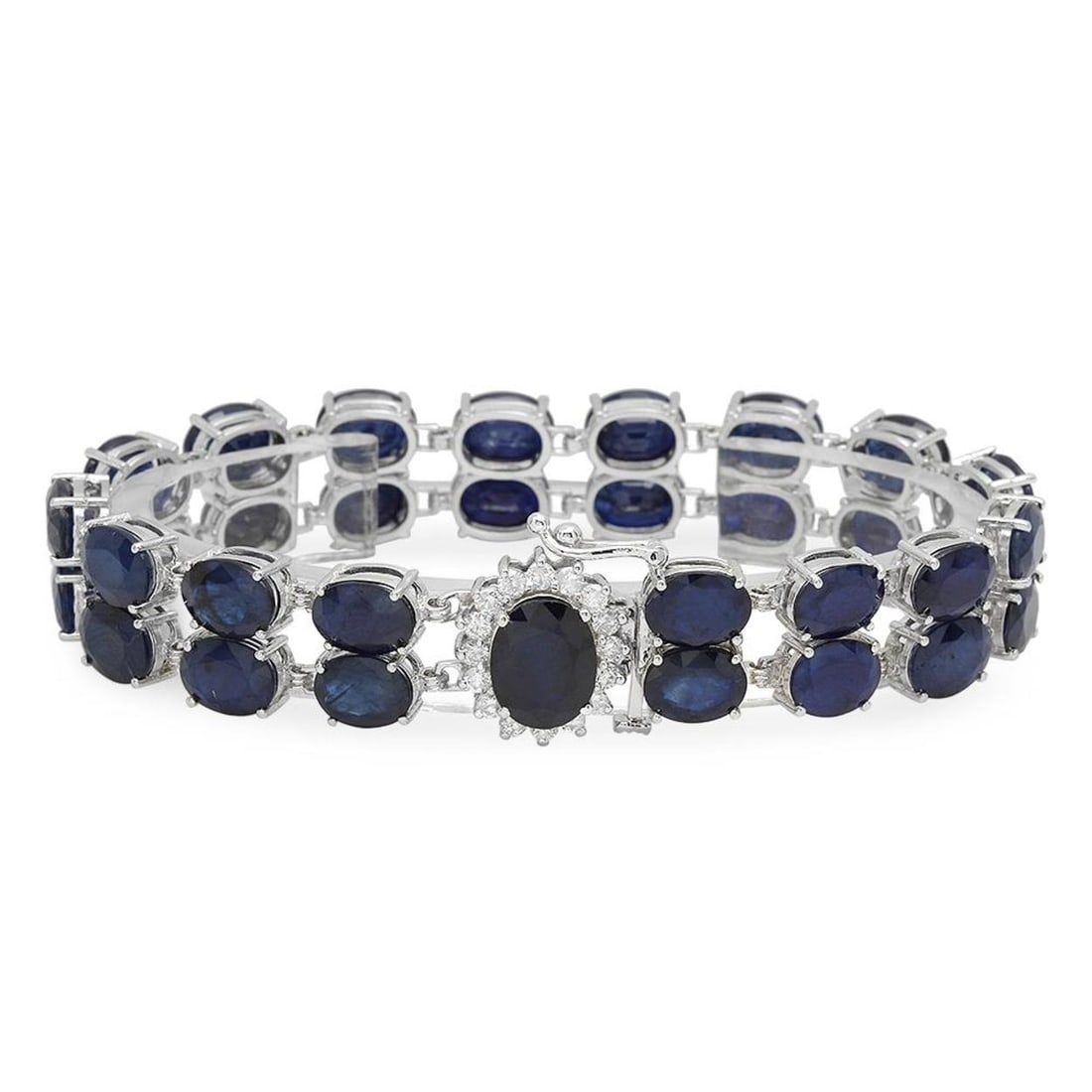 14K Gold 52.29ct Sapphire 0.65ct Diamond Bracelet: Retail: $18,728.00 ****** 14K Gold 52.29ct Sapphire 0.65ct Diamond Bracelet ****** Metal: 14K Solid Gold / Total Item Weight: 26.6 grams / Country Made: United States / / Main Stone: Sapphire /