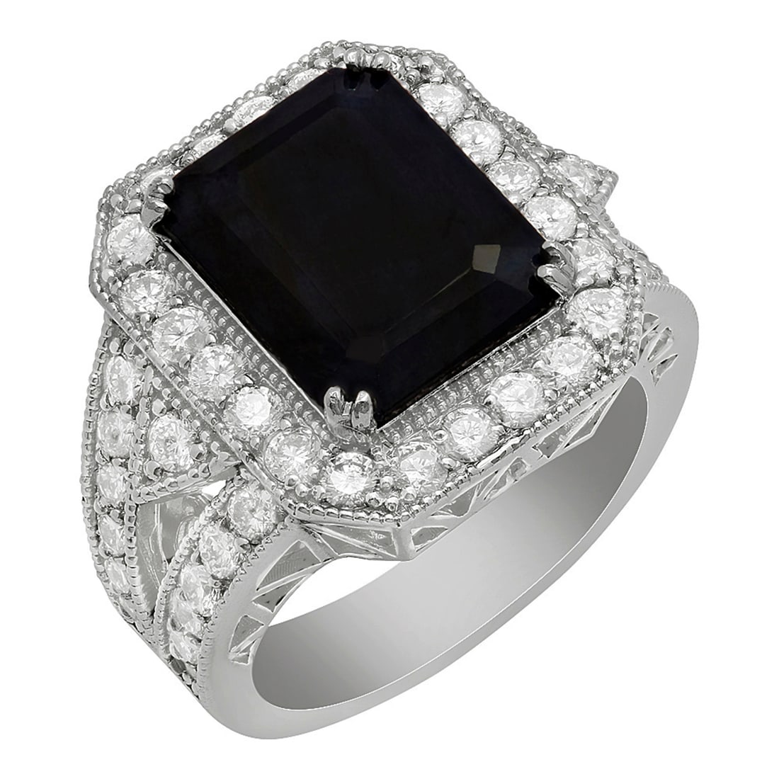 14k White Gold 6.22ct Sapphire 1.68ct Diamond Ring: Retail: $8,445.00 ****** 14k White Gold 6.22ct Sapphire 1.68ct Diamond Ring ****** Metal: 14K White Gold / Total Item Weight: 11.20 grams / Country Made: United States / / Main Stone: Sapphire /
