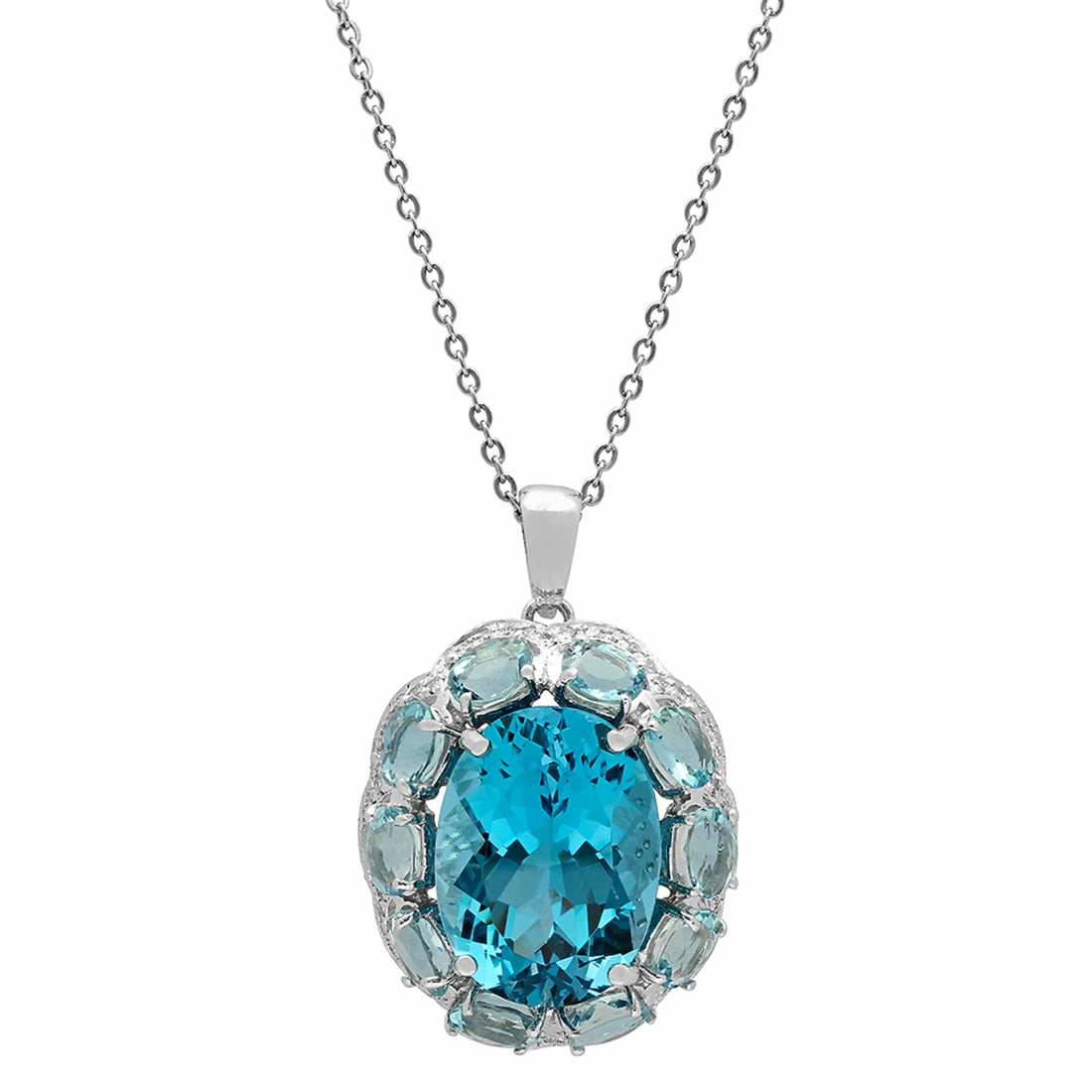 14k White Gold 22.78ct Blue Topaz 13.89ct Aquamarine 0.77ct Diamond Pendant: Retail: $7,715.00 ****** 14k White Gold 22.78ct Blue Topaz 13.89ct Aquamarine 0.77ct Diamond Pendant ****** Metal: 14K White Gold / Total Item Weight: 13.60 grams / Country Made: United States / / Mai