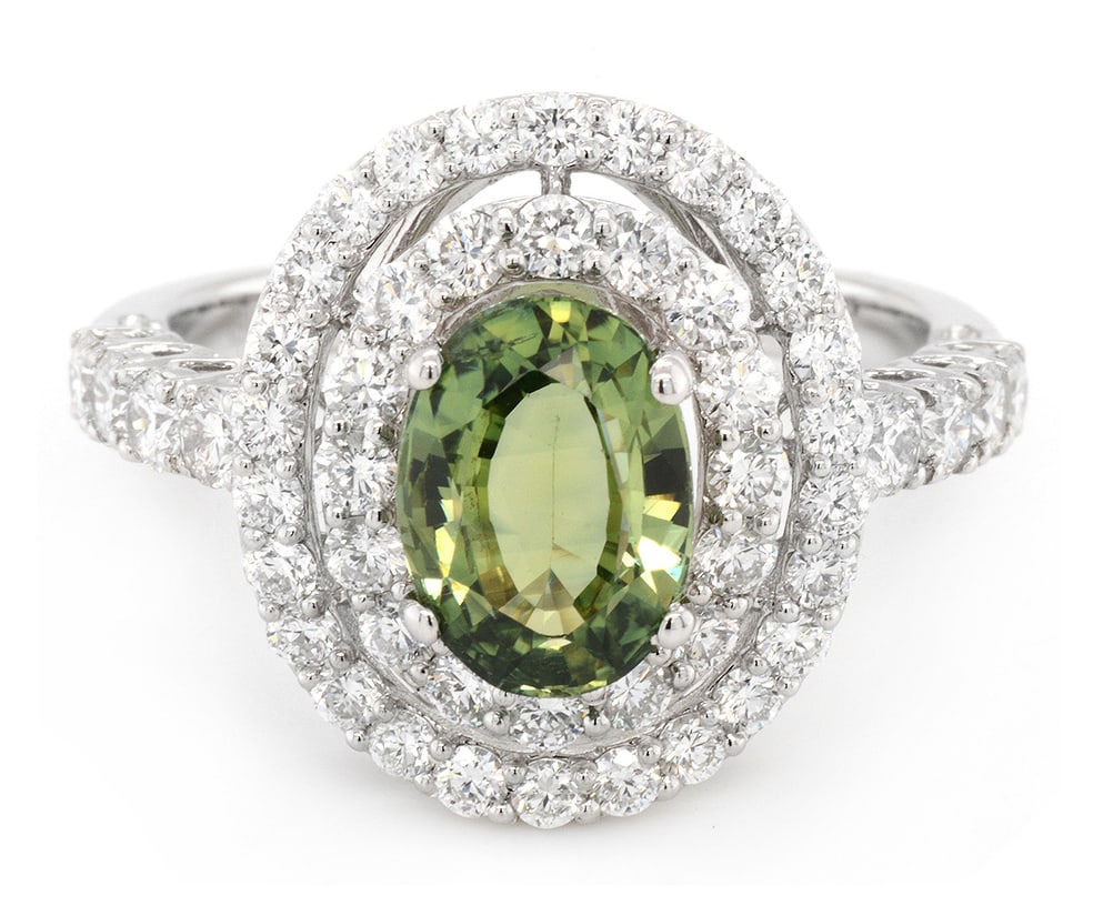 18K White Gold Ladies Ring with 2.03ct GIA Certified Sapphire and 1.30ct tw Adjacent Diamonds: Retail: $8,000.00 ****** 18K White Gold Ladies Ring with 2.03ct GIA Certified Sapphire and 1.30ct tw Adjacent Diamonds ****** Size: 6.5 / Metal: 18K White Gold / Total Item Weight: 8.3 Grams / Country
