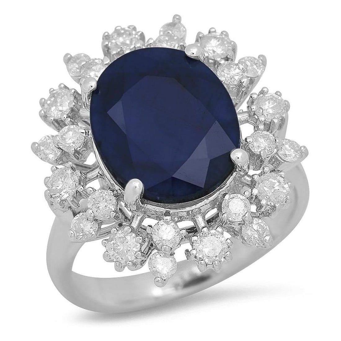 14K White Gold 5.97ct Sapphire and 1.02ct Diamond Ring: Retail: $5,930.00 ****** 14K White Gold 5.97ct Sapphire and 1.02ct Diamond Ring ****** Metal: 14K White Gold / Total Item Weight: 6.6 Grams / Country Made: United States / / Main Stone: Sapphire /