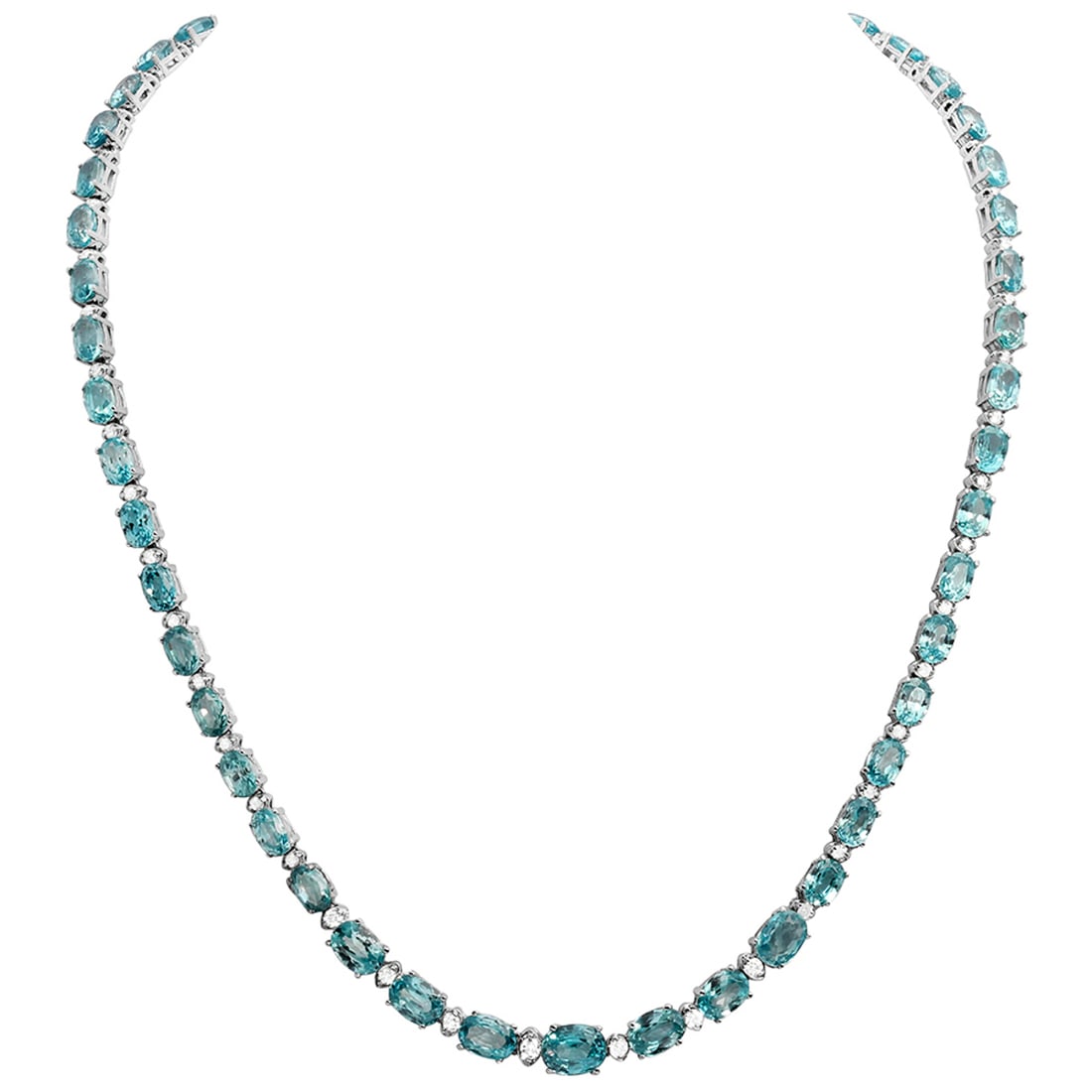 14k White Gold 47.14ct Blue Zircon 1.27ct Diamond Necklace: Retail: $16,000.00 ****** 14k White Gold 47.14ct Blue Zircon 1.27ct Diamond Necklace ****** Metal: 14K White Gold / Total Item Weight: 23.90 grams / Country Made: United States / / Main Stone: Blue Zi