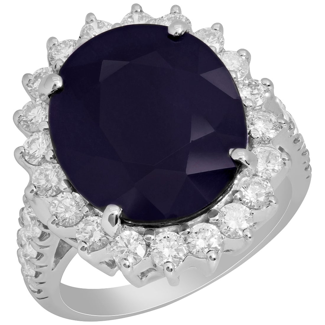 14k White Gold 9.59ct Sapphire 1.42ct Diamond Ring: Retail: $9,580.00 ****** 14k White Gold 9.59ct Sapphire 1.42ct Diamond Ring ****** Metal: 14K White Gold / Total Item Weight: 8.20 grams / Country Made: United States / / Main Stone: Sapphire / Color: