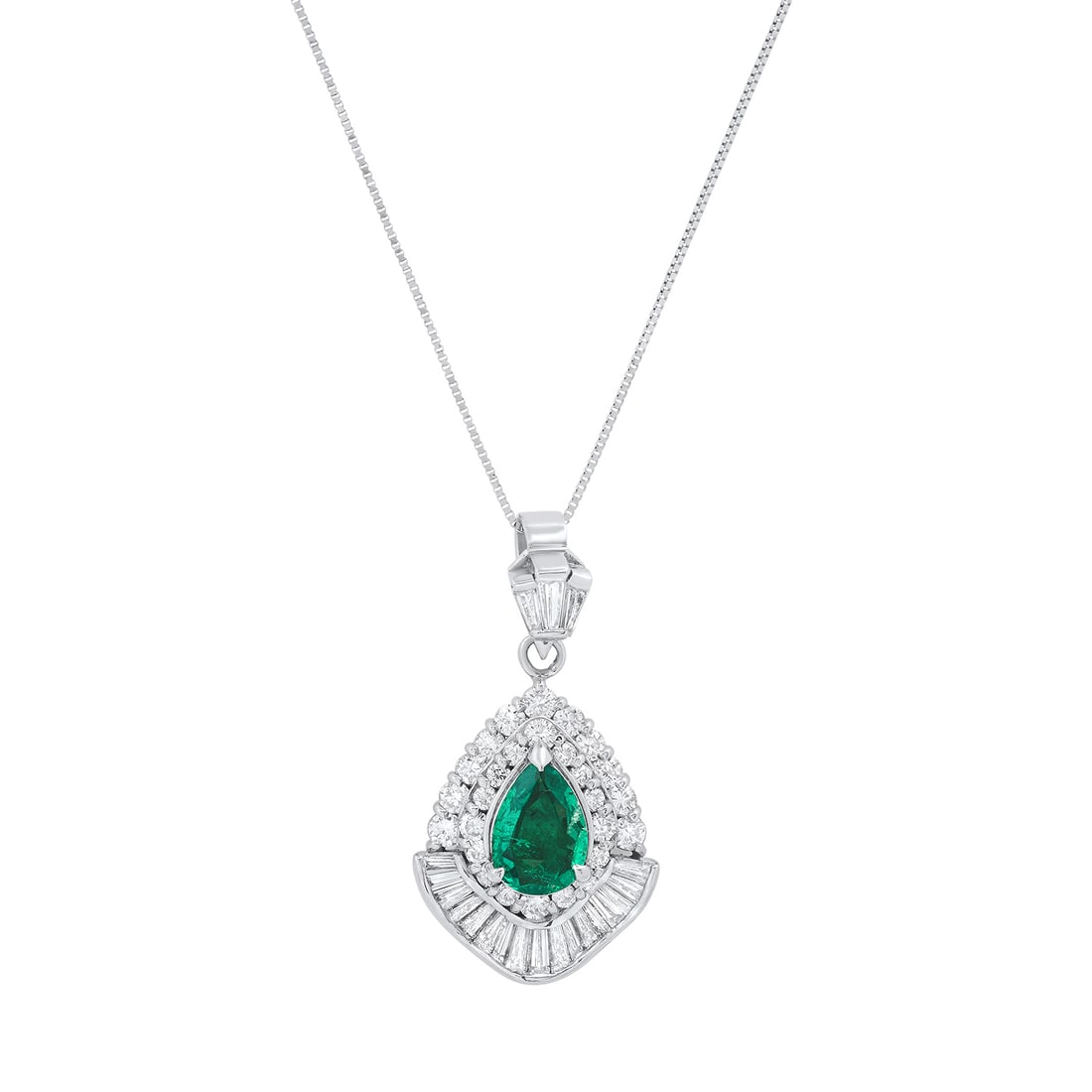 Platinum and 10K White Gold Setting with 1.41ct Emerald and 0.86ct Diamond Pendant: Retail: $10,536.00 ****** Platinum and 10K White Gold Setting with 1.41ct Emerald and 0.86ct Diamond Pendant ****** Metal: Platinum and 10K White Gold / Total Item Weight: 7.0 Grams / Country Made: