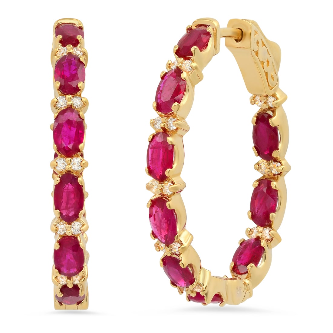 14K Yellow Gold Setting with 5.87ct Ruby and 0.35ct Diamond Earrings: Retail: $6,219.00 ****** 14K Yellow Gold Setting with 5.87ct Ruby and 0.35ct Diamond Earrings ****** Metal: 14K Yellow Gold / Total Item Weight: 7.6 Grams / Country Made: United States / / Main Stone: