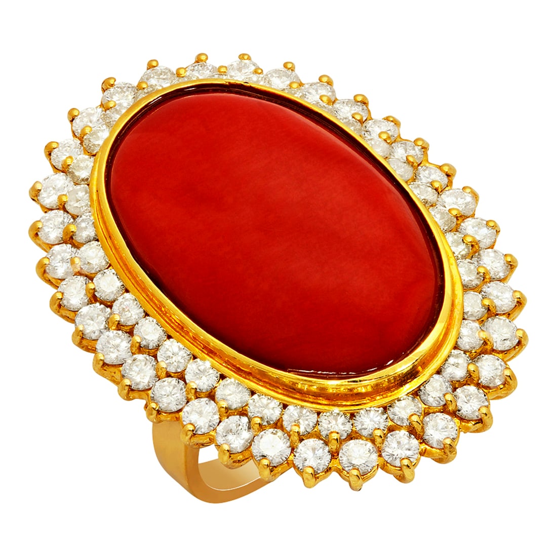 14k Yellow Gold 31.24ct Coral 2.14ct Diamond Ring: Retail: $16,435.00 ****** 14k Yellow Gold 31.24ct Coral 2.14ct Diamond Ring ****** Metal: 14K Yellow Gold / Total Item Weight: 18.20 grams / Country Made: United States / / Main Stone: Coral / Color: