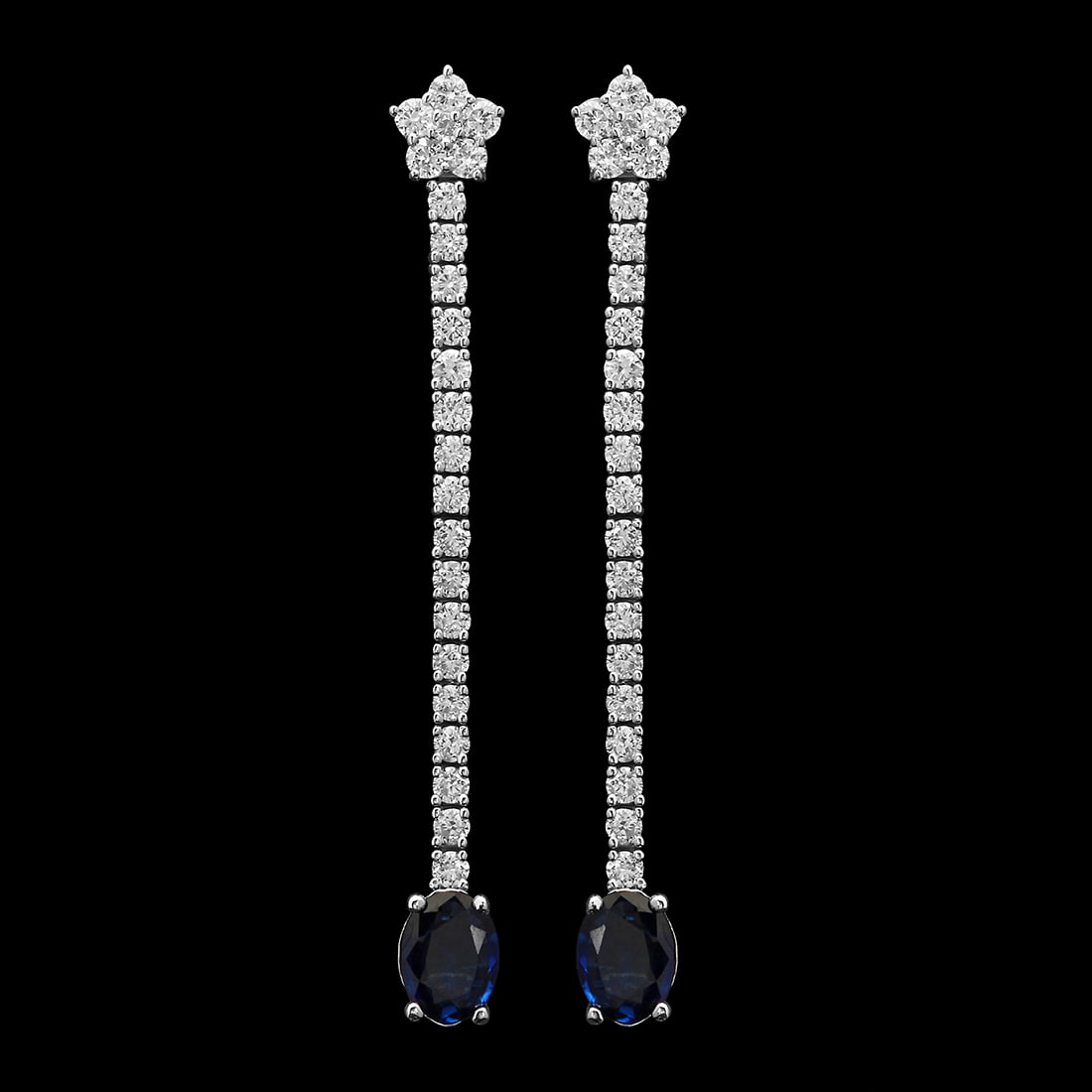 14K Gold 1.30ct Sapphire 1.15ct Diamond Earrings: Retail: $4,400.00 ****** 14K Gold 1.30ct Sapphire 1.15ct Diamond Earrings ****** Metal: 14K White Gold / Total Item Weight: 3.7 Grams / Country Made: United States / / Main Stone: Sapphire / Color: Bl