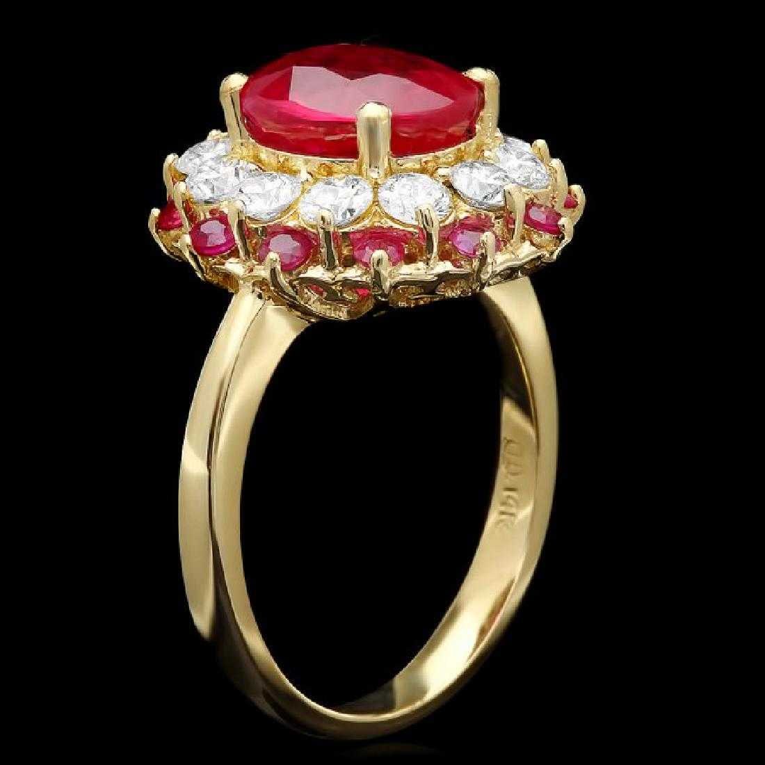14K Yellow Gold 3.97ct Ruby and 1.14ct Diamond Ring: Retail: $7,700.00 ****** 14K Yellow Gold 3.97ct Ruby and 1.14ct Diamond Ring ****** Metal: 14K Yellow Gold / Total Item Weight: 6.5 Grams / Country Made: United States / / Main Stone: Ruby / Color: