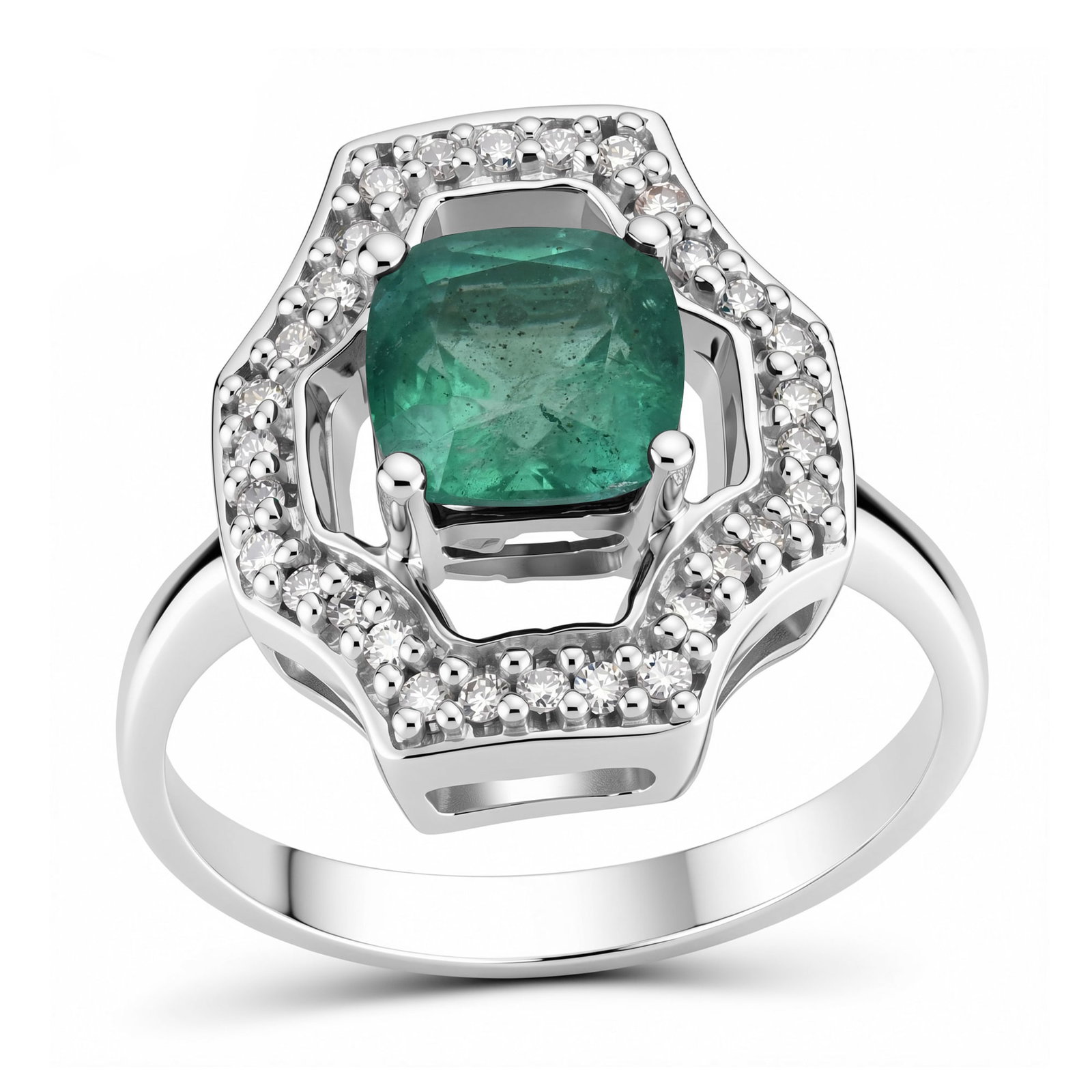 14K White Gold Ladies Ring with 1.57ct Emerald and 0.21tcw Adjacent Diamonds (1 of 4)