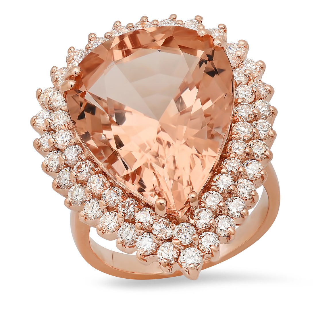 14K Rose Gold with 17.40ct Morganite and 2.36ct Diamond Ladies Ring: Retail: $20,814.00 ****** 14K Rose Gold with 17.40ct Morganite and 2.36ct Diamond Ladies Ring ****** Size: 7 (we offer free resizing to winning bidders) / Metal: 14K Rose Gold / Total Item Weight:
