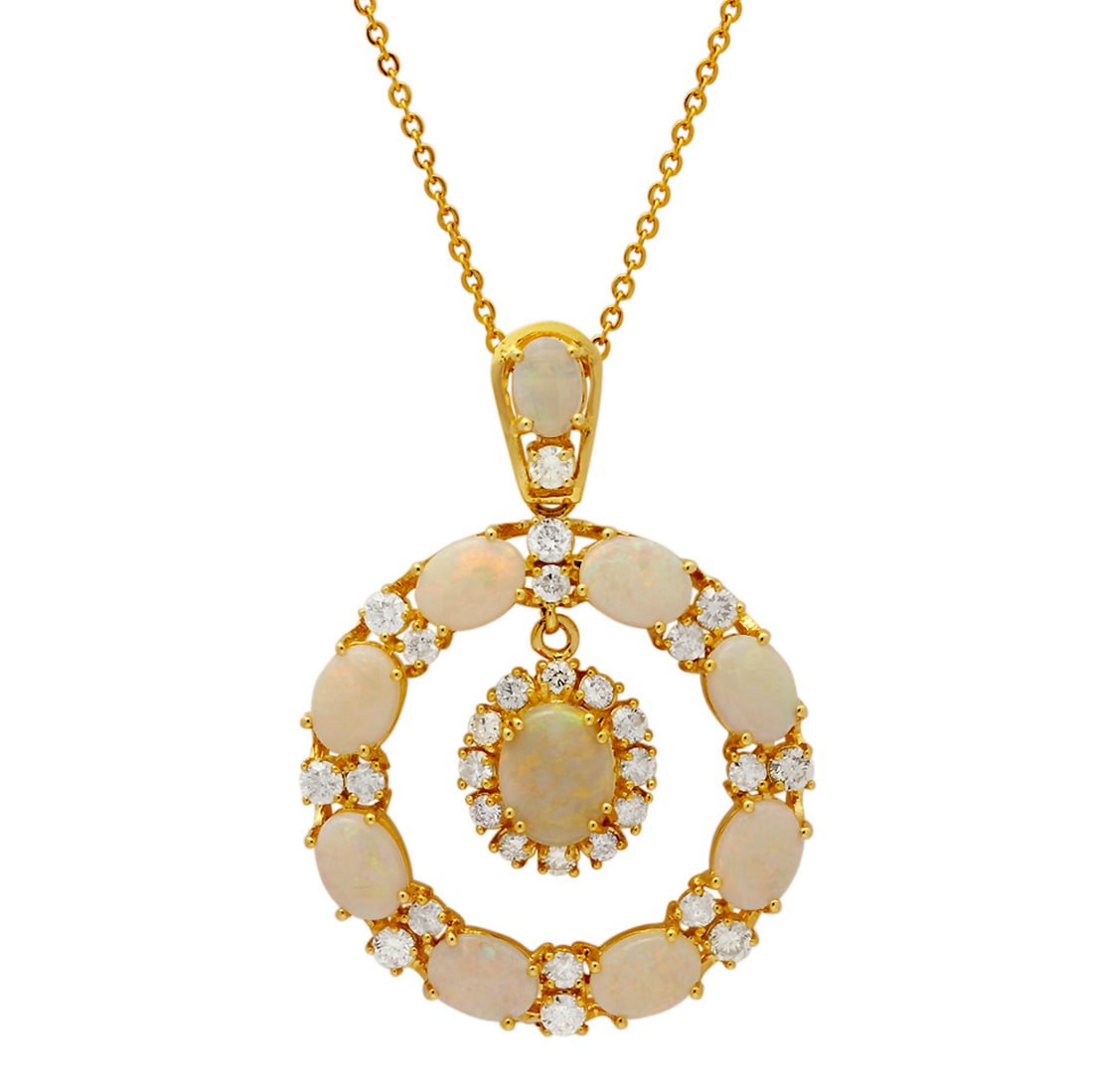 14k Yellow Gold 7.39ct Ethiopian Opal 2.46ct Diamond Pendant: Retail: $13,825.00 ****** 14k Yellow Gold 7.39ct Ethiopian Opal 2.46ct Diamond Pendant ****** Metal: 14K Yellow Gold / Total Item Weight: 11.70 grams / Country Made: United States / / Main Stone: Ethi