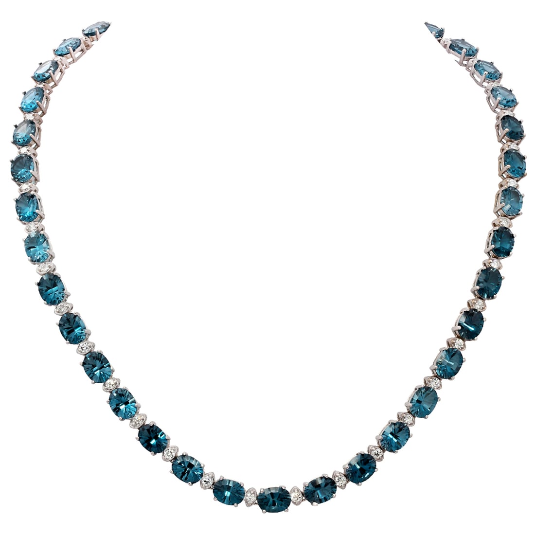 14k White Gold 51.16ct Blue Topaz 2.46ct Diamond Necklace: Retail: $15,060.00 ****** 14k White Gold 51.16ct Blue Topaz 2.46ct Diamond Necklace ****** Size: 17 / Metal: 14K White Gold / Total Item Weight: 33.20 grams / Country Made: United States / / Main Ston