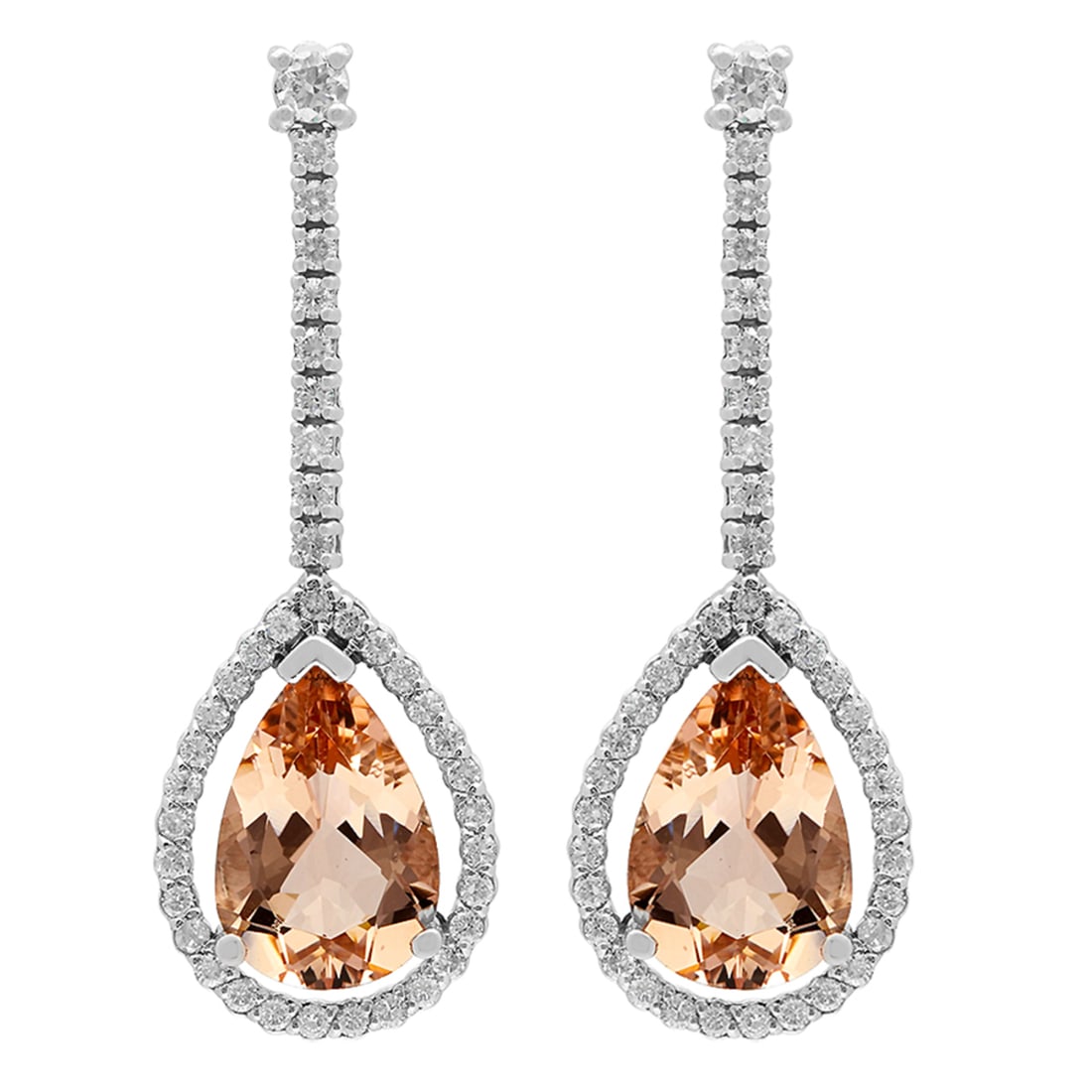 14K White Gold 6.13ct Morganite 0.91ct Diamond Earrings: Retail: $11,790.00 ****** 14K White Gold 6.13ct Morganite 0.91ct Diamond Earrings ****** Metal: 14K White Gold / Total Item Weight: 5.71 Grams / Country Made: United States / / Main Stone: Morganite /