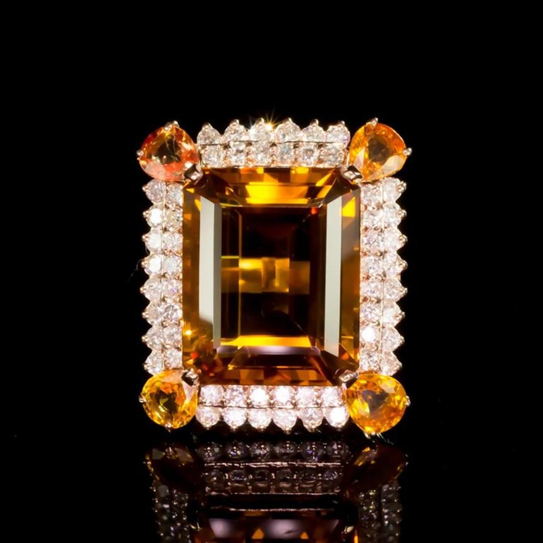 14K Rose Gold 19.0ct Citrine 2.56ct Sapphire and 1.81ct Diamond Ring: Retail: $15,045.00 ****** 14K Rose Gold 19.0ct Citrine 2.56ct Sapphire and 1.81ct Diamond Ring ****** Metal: 14K Rose Gold / Total Item Weight: 15.5 Grams / Country Made: United States / / Main Stone: