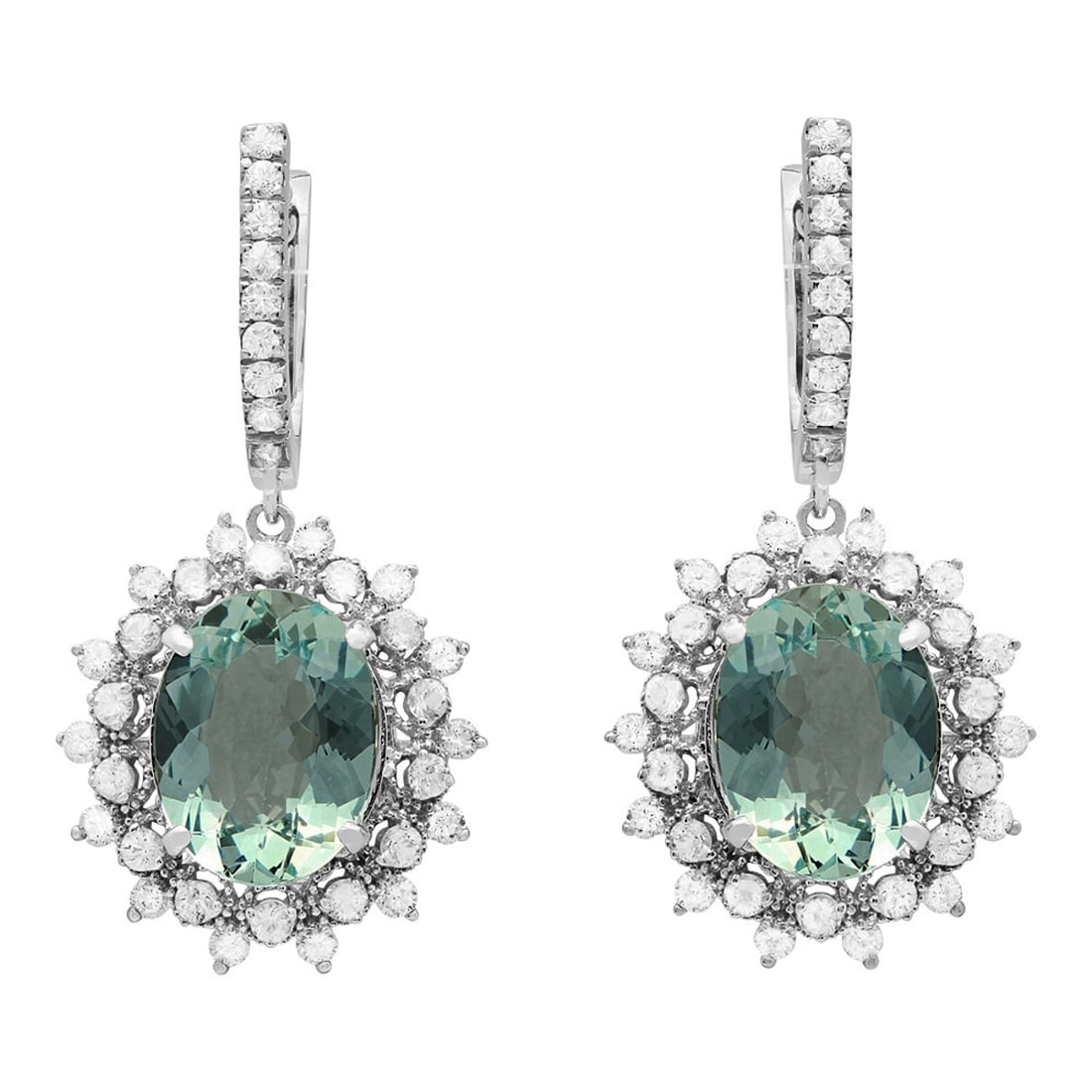 14k White Gold 8.87ct Aquamarine 0.80ct Diamond Earrings: Retail: $9,350.00 ****** 14k White Gold 8.87ct Aquamarine 0.80ct Diamond Earrings ****** Metal: 14K White Gold / Total Item Weight: 10.10 grams / Country Made: United States / / Main Stone: Aquamarine