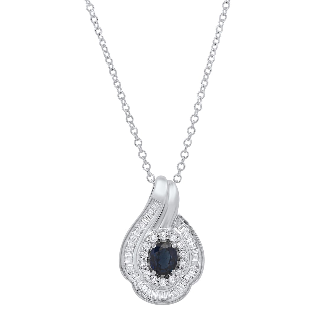 18K White Gold Setting with 0.64ct Sapphire and 1.04ct Diamond Pendant: Retail: $5,000.00 ****** 18K White Gold Setting with 0.64ct Sapphire and 1.04ct Diamond Pendant ****** Metal: 18K White Gold / Total Item Weight: 4.8 Grams / Country Made: United States / / Main Stone