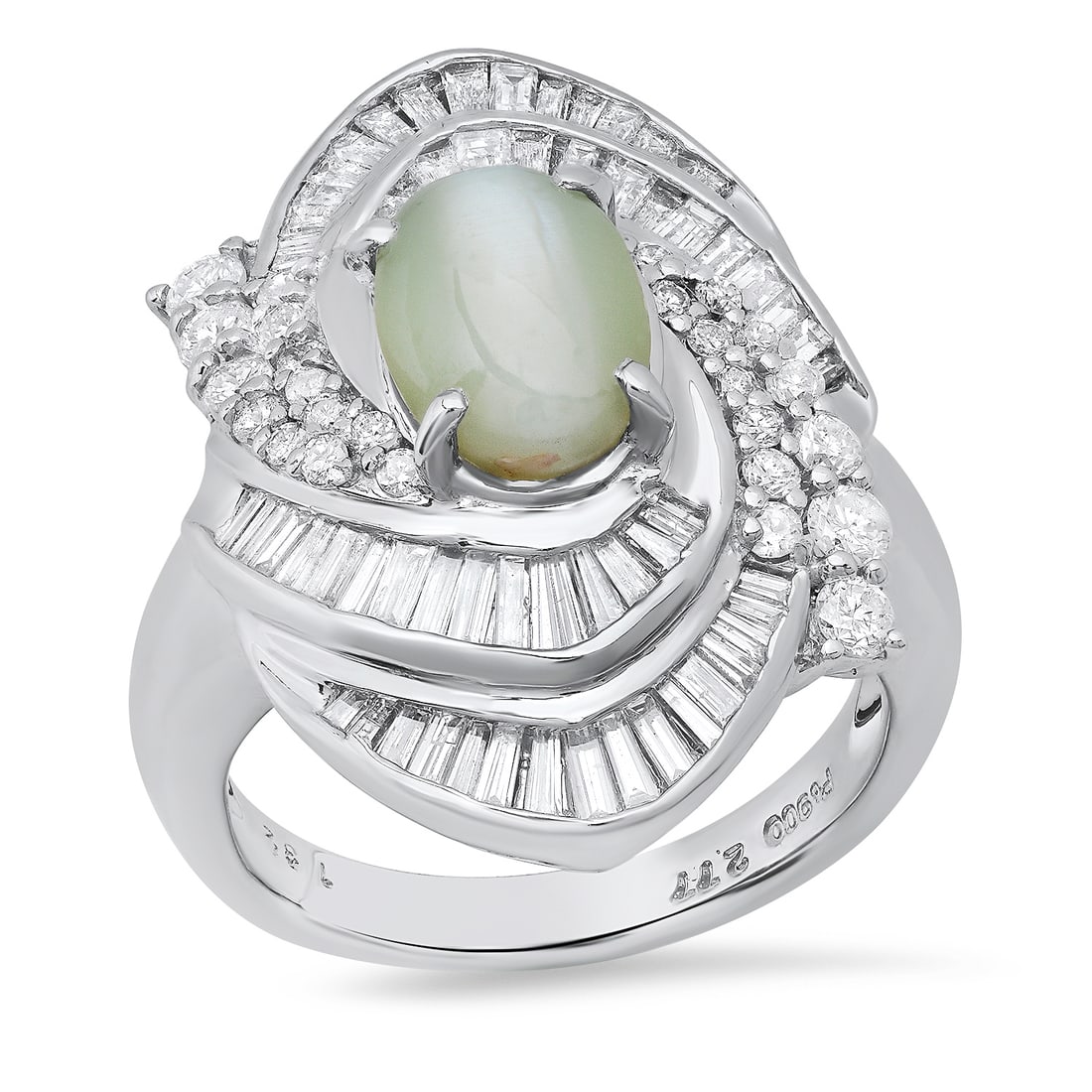 Platinum Setting with 2.77ct Cat's Eye Chrysoberyl and 1.32ct Diamond Ladies Ring: Retail: $12,470.00 ****** Platinum Setting with 2.77ct Cat's Eye Chrysoberyl and 1.32ct Diamond Ladies Ring ****** Size: 6(we offer free resizing to winning bidders) / Metal: Platinum / Total Item