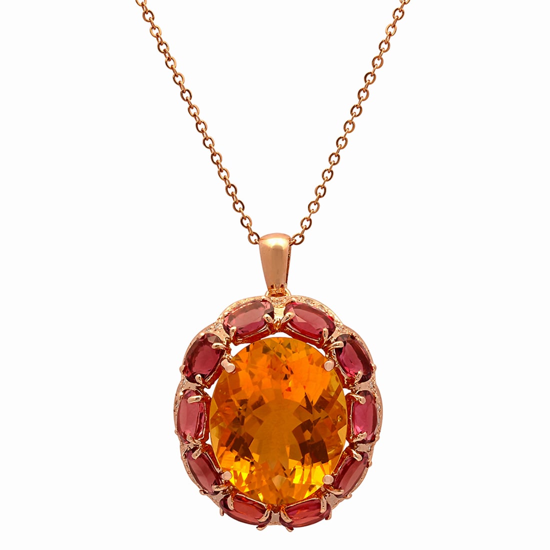 14k Rose Gold 23.75ct Citrine 14.11ct Pink Tourmaline 0.78ct Diamond Pendant: Retail: $9,940.00 ****** 14k Rose Gold 23.75ct Citrine 14.11ct Pink Tourmaline 0.78ct Diamond Pendant ****** Metal: 14K Rose Gold / Total Item Weight: 14.34 grams / Country Made: United States / /