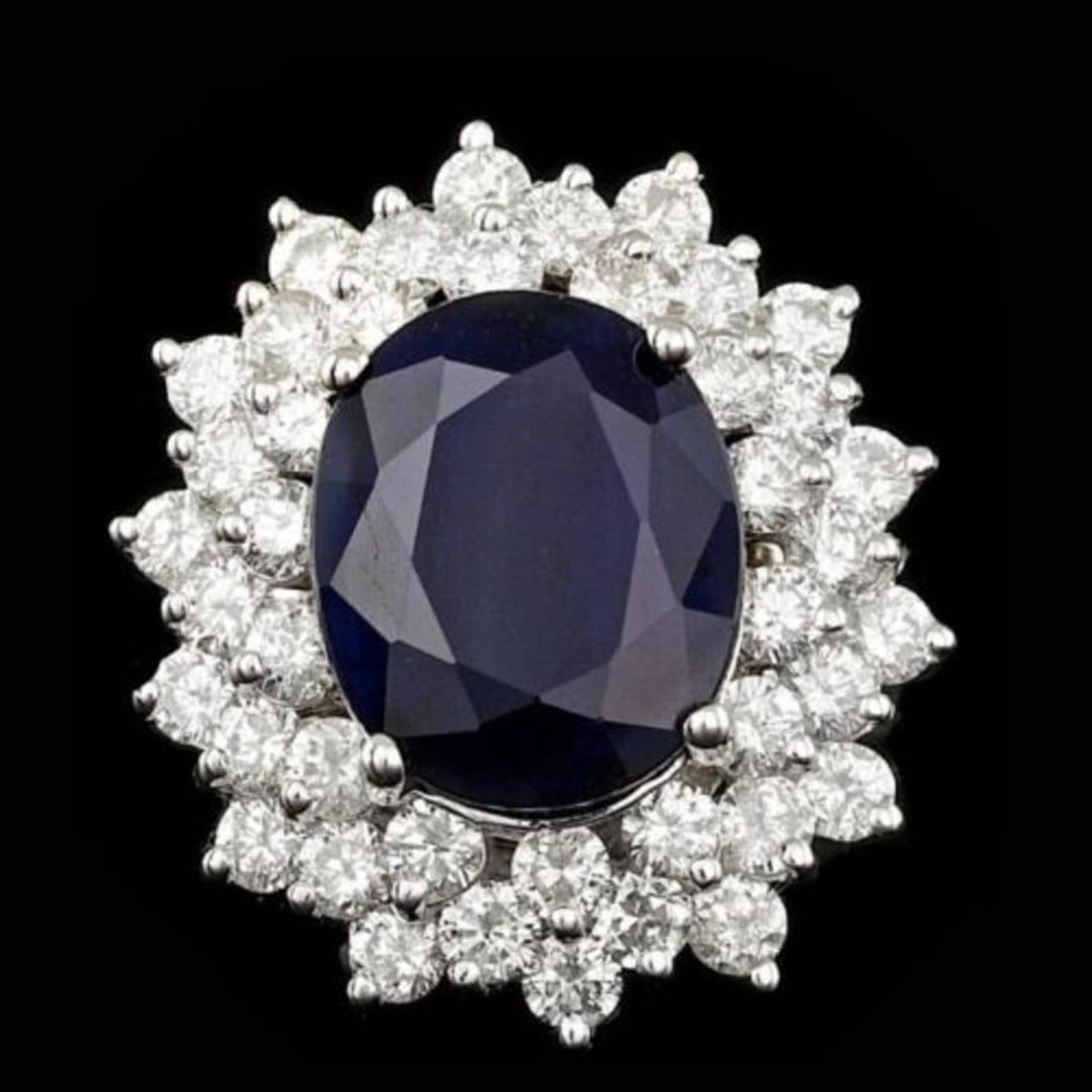 14K White Gold 9.30ct Sapphire and 2.82ct Diamond Ring: Retail: $15,040.00 ****** 14K White Gold 9.30ct Sapphire and 2.82ct Diamond Ring ****** Metal: 14K White Gold / Total Item Weight: 9.5 Grams / Country Made: United States / / Main Stone: Sapphire /