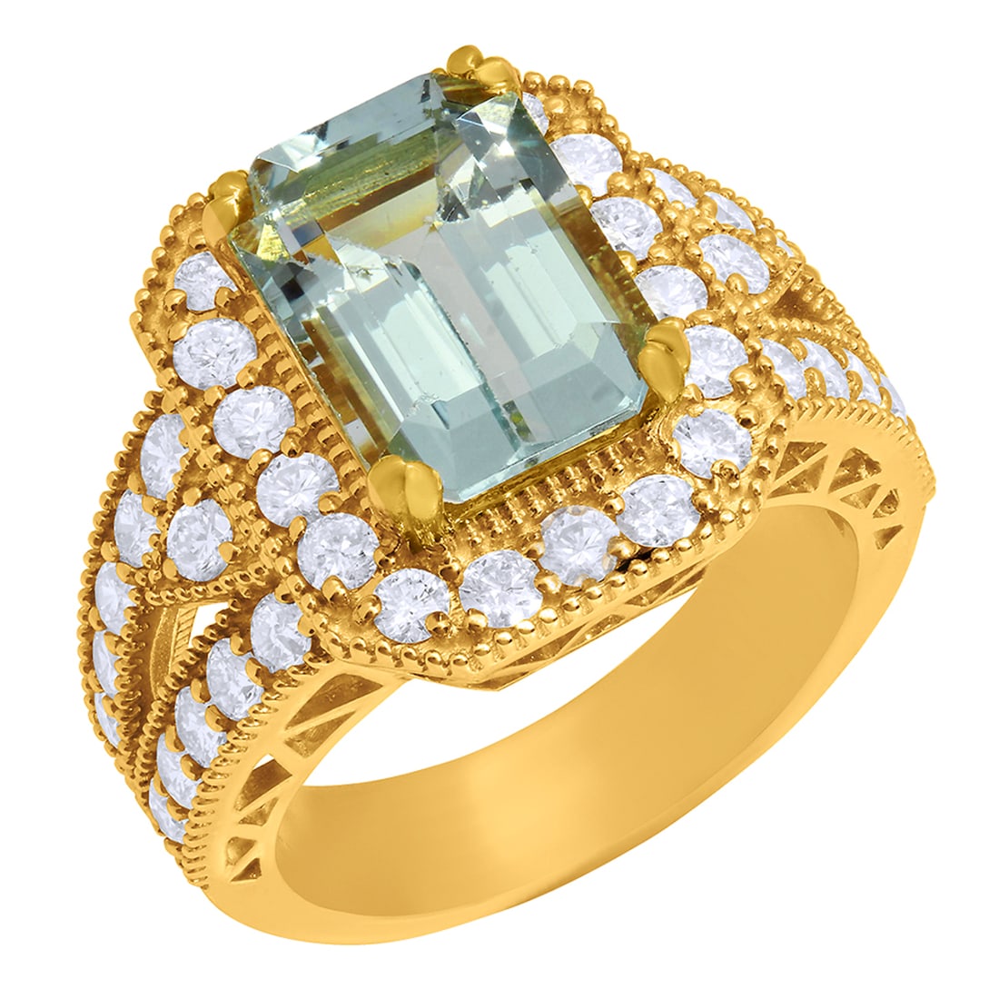 14k Yellow Gold 3.79ct Aquamarine 1.44ct Diamond Ring: Retail: $9,825.00 ****** 14k Yellow Gold 3.79ct Aquamarine 1.44ct Diamond Ring ****** Metal: 14K Yellow Gold / Total Item Weight: 8.90 grams / Country Made: United States / / Main Stone: Aquamarine /