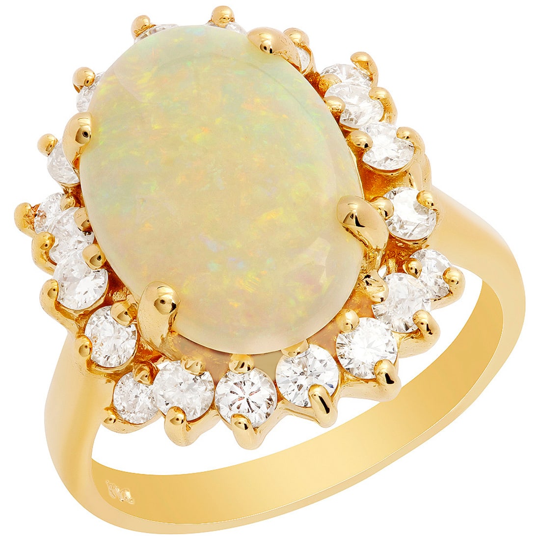 14k Yellow Gold 2.86ct White Opal 0.93ct Diamond Ring: Retail: $5,460.00 ****** 14k Yellow Gold 2.86ct White Opal 0.93ct Diamond Ring ****** Metal: 14K Yellow Gold / Total Item Weight: 6.50 grams / Country Made: United States / / Main Stone: White Opal / 