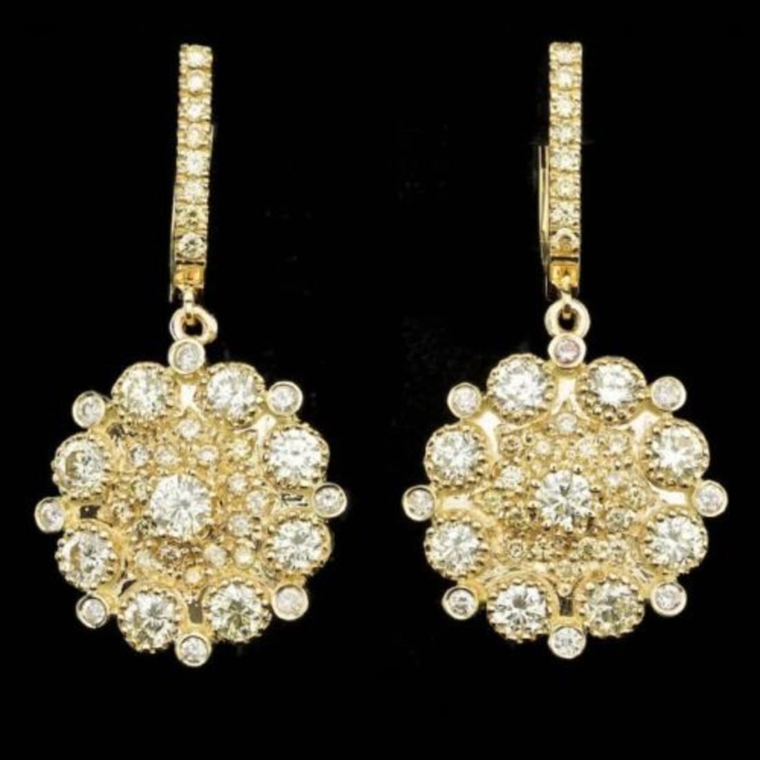 14k Yellow Gold 4.83ct Diamond Earrings: Retail: $38,900.00 ****** 14k Yellow Gold 4.83ct Diamond Earrings ****** Metal: 14k Solid Yellow Gold / Total Item Weight: 13.7 grams / Country Made: United States / / Main Stone: Diamond / Color: Whi
