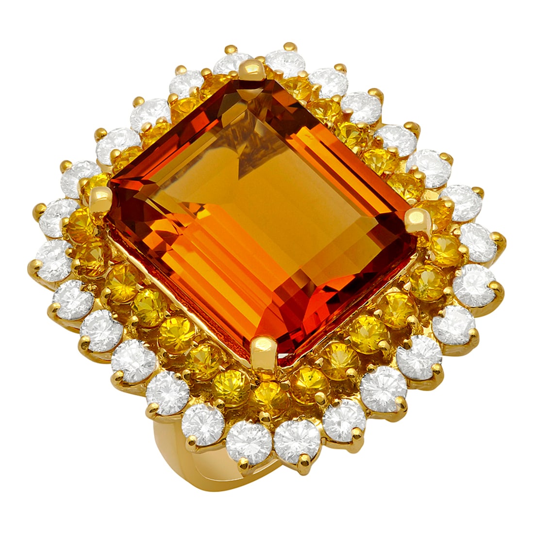 14k Yellow Gold 13.82ct Citrine 1.92ct Yellow Sapphire 2.39ct Diamond Ring: Retail: $12,270.00 ****** 14k Yellow Gold 13.82ct Citrine 1.92ct Yellow Sapphire 2.39ct Diamond Ring ****** Metal: 14K Yellow Gold / Total Item Weight: 15.10 grams / Country Made: United States / /