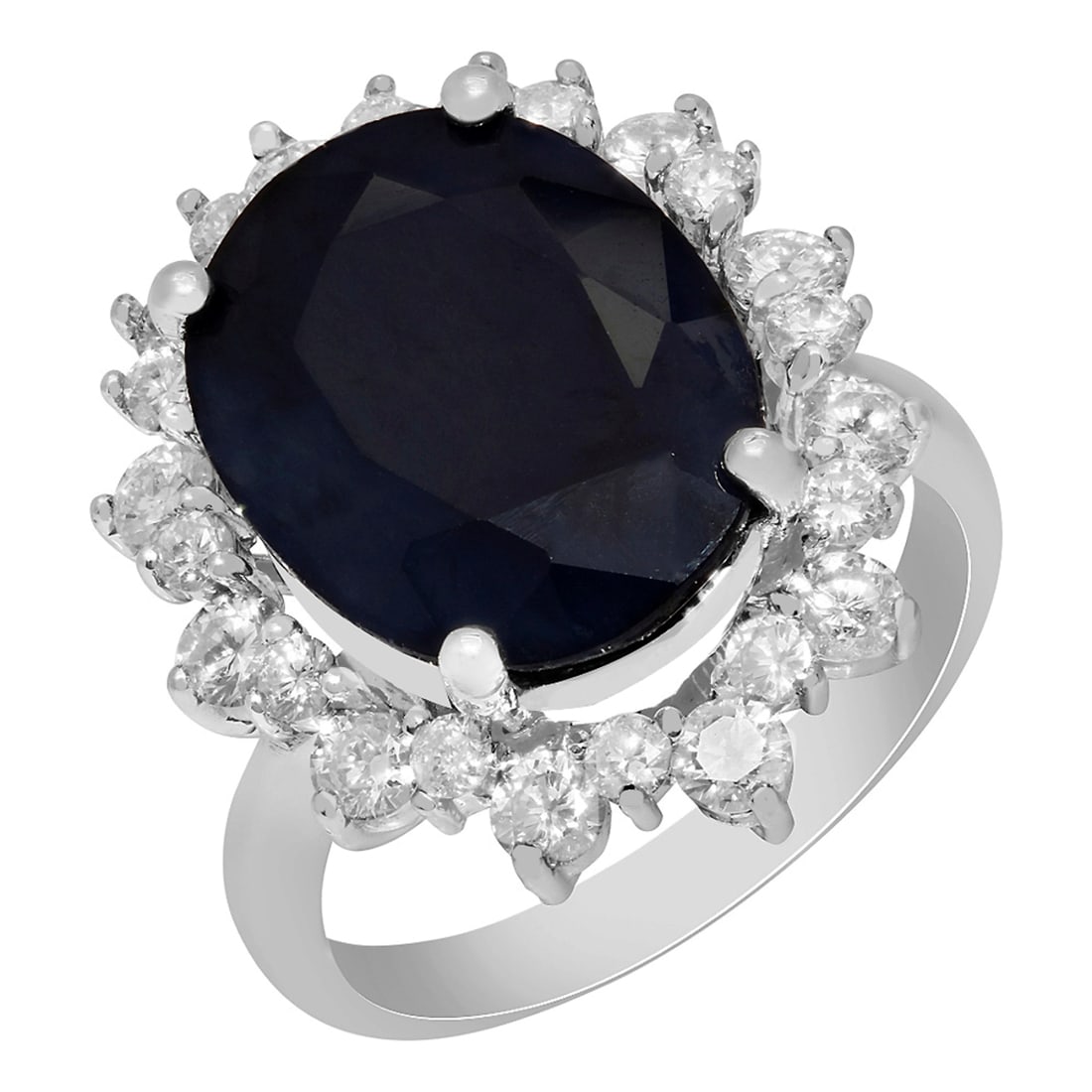 14k White Gold 10.75ct Sapphire 1.69ct Diamond Ring: Retail: $7,290.00 ****** 14k White Gold 10.75ct Sapphire 1.69ct Diamond Ring ****** Metal: 14K White Gold / Total Item Weight: 8.10 grams / Country Made: United States / / Main Stone: Sapphire / Color