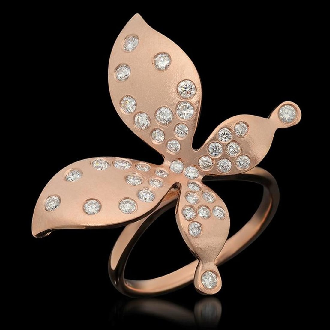 14K Rose Gold 0.85ct Diamond Butterfly" Ring": Retail: $4,350.00 ****** 14K Rose Gold 0.85ct Diamond Butterfly" Ring ****** Metal: 14K Rose Gold / Total Item Weight: 6.2 Grams / Country Made: United States / / Main Stone: Diamond / Carat Total