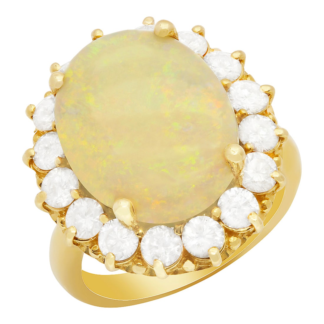14k Yellow Gold 4.73ct White Opal 1.92ct Diamond Ring: Retail: $9,220.00 ****** 14k Yellow Gold 4.73ct White Opal 1.92ct Diamond Ring ****** Metal: 14K Yellow Gold / Total Item Weight: 8.50 grams / Country Made: United States / / Main Stone: White Opal /
