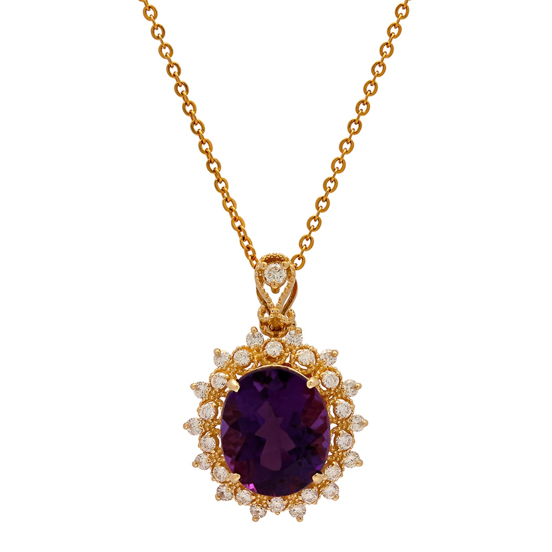 14K Gold 7.35ct Amathyst 0.76ct Diamond Pendant: Retail: $6,110.00 ****** 14K Gold 7.35ct Amathyst 0.76ct Diamond Pendant ****** Metal: 14K Yellow Gold / Total Item Weight: 5.24 Grams / Country Made: United States / / Main Stone: Amethyst / Color: V