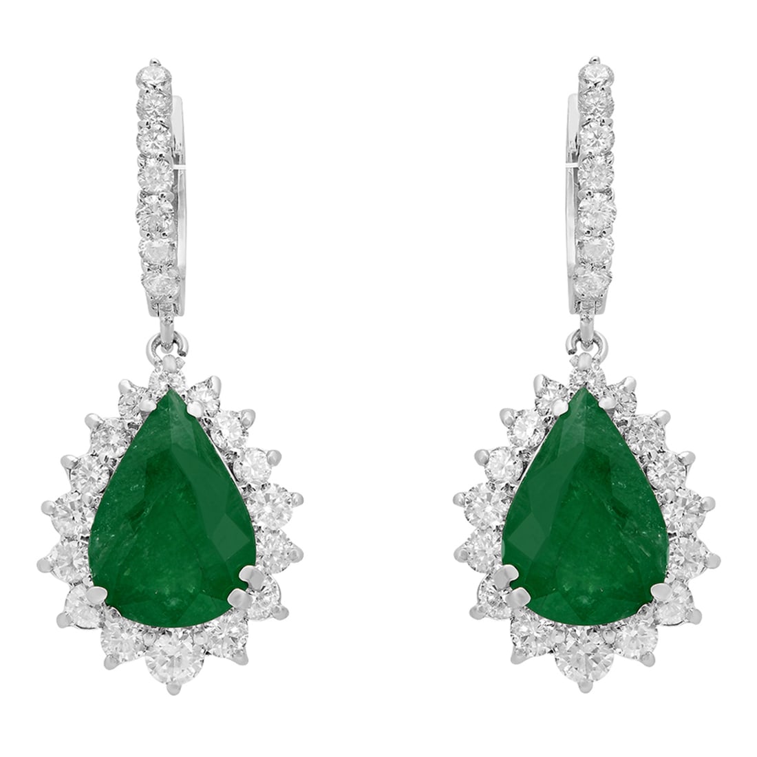 14k White Gold 7.14ct Emerald 2.45ct Diamond Earrings: Retail: $24,375.00 ****** 14k White Gold 7.14ct Emerald 2.45ct Diamond Earrings ****** Metal: 14K White Gold / Total Item Weight: 10.50 grams / Country Made: United States / / Main Stone: Emerald /