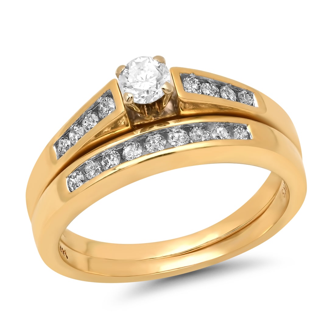 14K Yellow Gold Setting with 0.60tcw Diamond Ladies two Ring Set: Retail: $2,560.00 ****** 14K Yellow Gold Setting with 0.60tcw Diamond Ladies two Ring Set ****** Size: 7 / Metal: 14K Yellow Gold / Total Item Weight: 5.7 Grams / Country Made: United States / / Main 