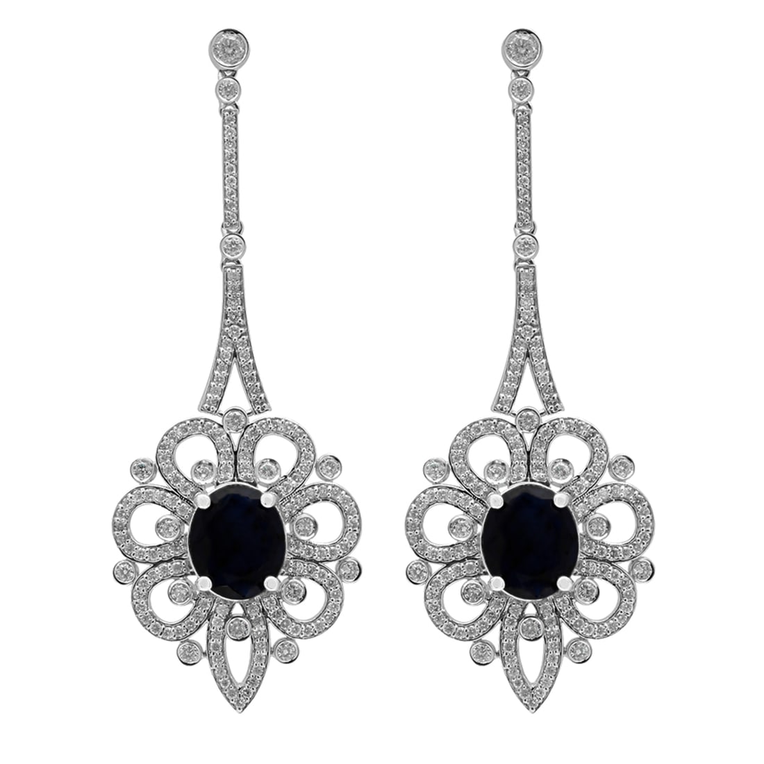14k White Gold 13.41ct Sapphire 4.10ct Diamond Earrings: Retail: $19,945.00 ****** 14k White Gold 13.41ct Sapphire 4.10ct Diamond Earrings ****** Metal: 14K White Gold / Total Item Weight: 19.00 grams / Country Made: United States / / Main Stone: Sapphire /
