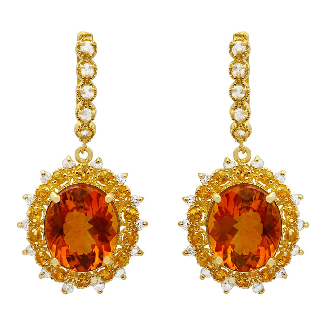 14k Yellow Gold 11.31ct Citrine 1.01ct Sapphire 1.00ct Diamond Earrings: Retail: $6,595.00 ****** 14k Yellow Gold 11.31ct Citrine 1.01ct Sapphire 1.00ct Diamond Earrings ****** Metal: 14K Yellow Gold / Total Item Weight: 12.20 grams / Country Made: United States / / Main S
