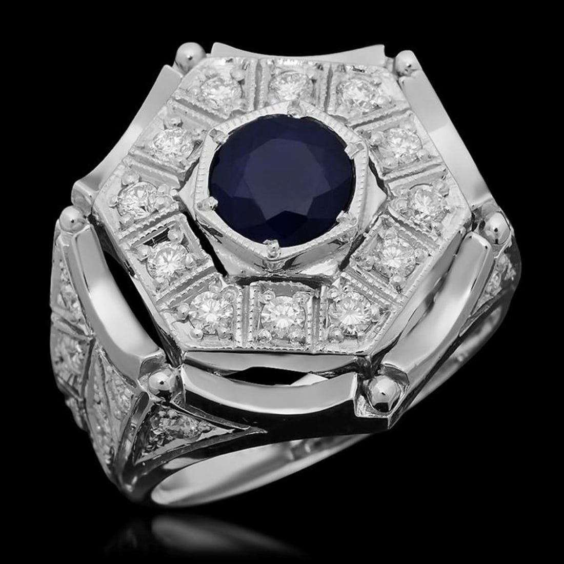 14K White Gold 1.91ct Sapphire and 1.27ct Diamond Ring: Retail: $6,500.00 ****** 14K White Gold 1.91ct Sapphire and 1.27ct Diamond Ring ****** Metal: 14K White Gold / Total Item Weight: 10.9 Grams / Country Made: United States / / Main Stone: Sapphire /