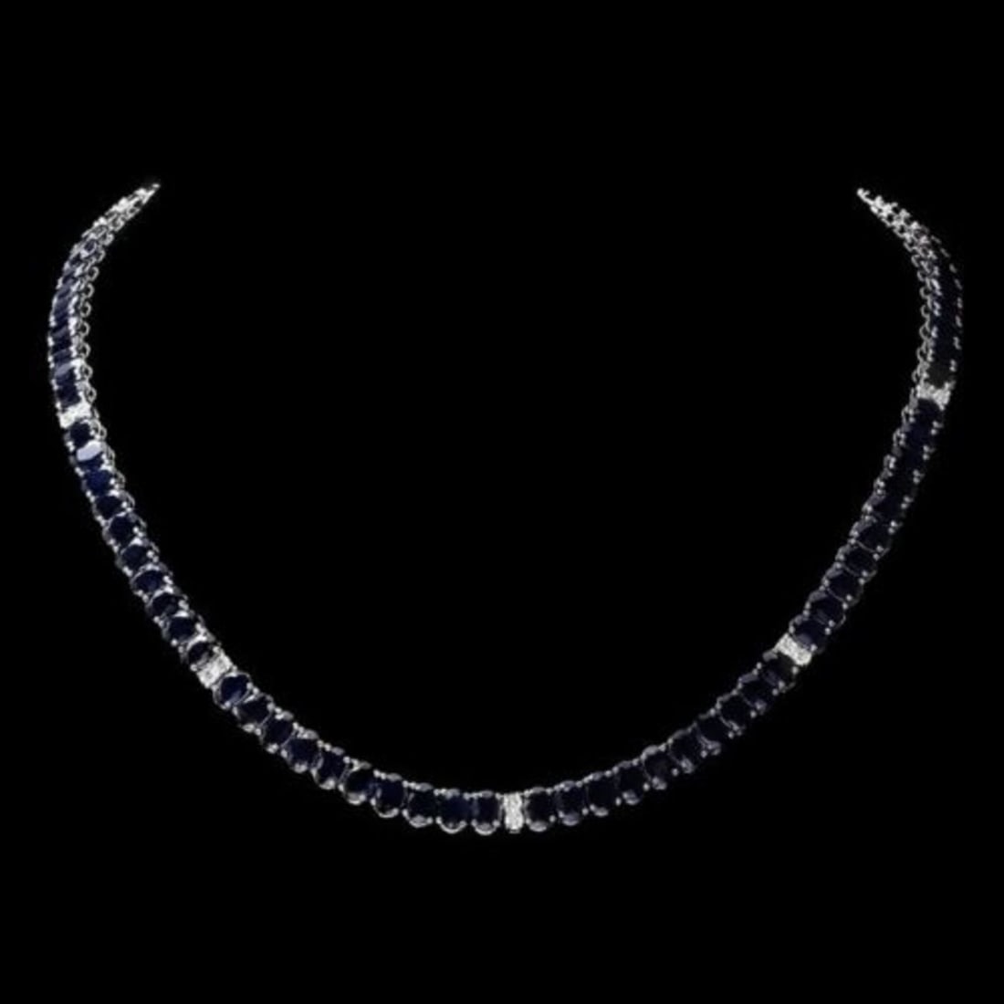 14K White Gold 54.25ct Sapphire and 0.90ct Diamond Necklace: Retail: $25,637.00 ****** 14K White Gold 54.25ct Sapphire and 0.90ct Diamond Necklace ****** Size: 17 / Metal: 14K White Gold / Total Item Weight: 32.0 Grams / Country Made: United States / / Main
