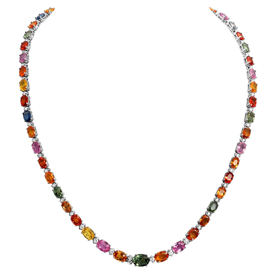14k White Gold 30.38ct Sapphire 1.01ct Diamond Necklace: Retail: $16,250.00 ****** 14k White Gold 30.38ct Sapphire 1.01ct Diamond Necklace ****** Metal: 14K White Gold / Total Item Weight: 21.10 grams / Country Made: United States / / Main Stone: Sapphire