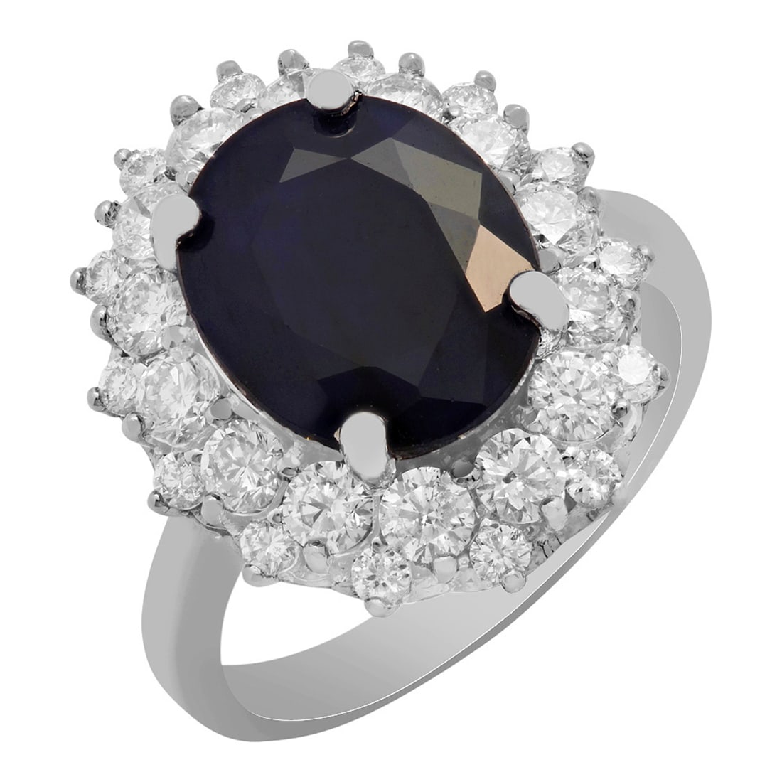 14k White Gold 6.61ct Sapphire 1.43ct Diamond Ring: Retail: $6,550.00 ****** 14k White Gold 6.61ct Sapphire 1.43ct Diamond Ring ****** Metal: 14K White Gold / Total Item Weight: 7.10 grams / Country Made: United States / / Main Stone: Sapphire / Color: