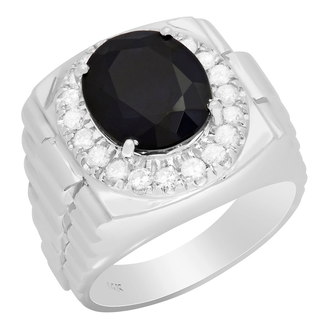 14k White Gold 9.34ct Sapphire 0.82ct Diamond Ring: Retail: $8,760.00 ****** 14k White Gold 9.34ct Sapphire 0.82ct Diamond Ring ****** Metal: 14K White Gold / Total Item Weight: 15.20 grams / Country Made: United States / / Main Stone: Sapphire / Color