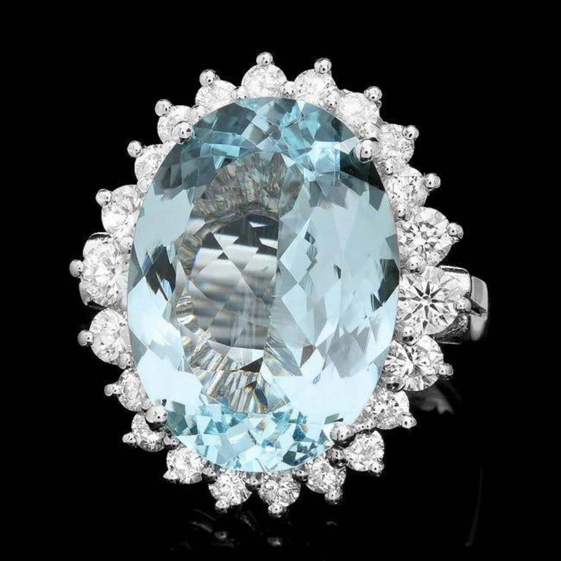 14K White Gold 9.12ct Aquamarine and 1.17ct Diamond Ring: Retail: $12,650.00 ****** 14K White Gold 9.12ct Aquamarine and 1.17ct Diamond Ring ****** Metal: 14K White Gold / Total Item Weight: 8.0 Grams / Country Made: United States / / Main Stone: Aquamarine 