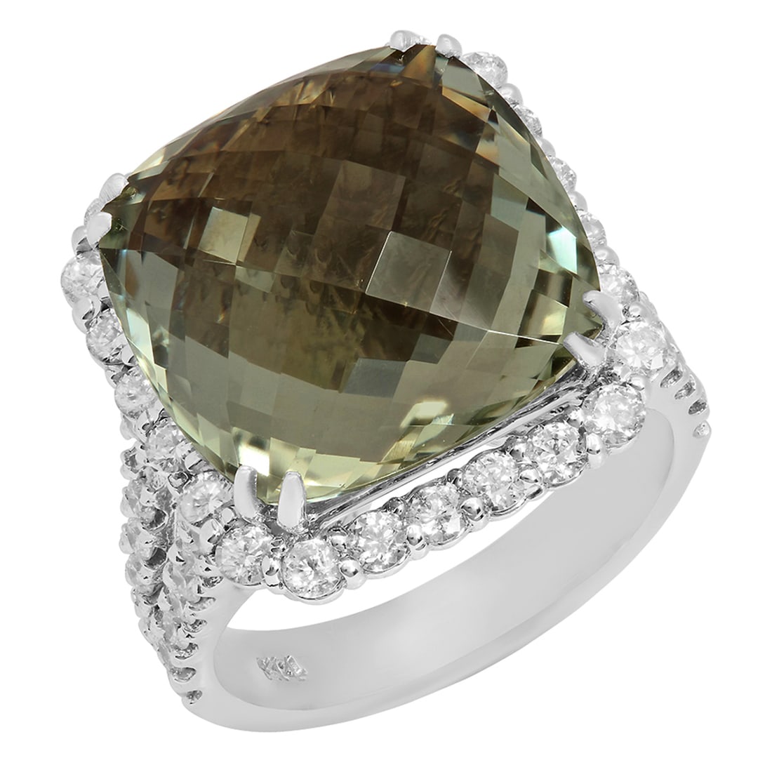 14k White Gold 11.55ct Green Beryl 1.46ct Diamond Ring: Retail: $7,780.00 ****** 14k White Gold 11.55ct Green Beryl 1.46ct Diamond Ring ****** Metal: 14K White Gold / Total Item Weight: 11.10 grams / Country Made: United States / / Main Stone: Green Beryl 