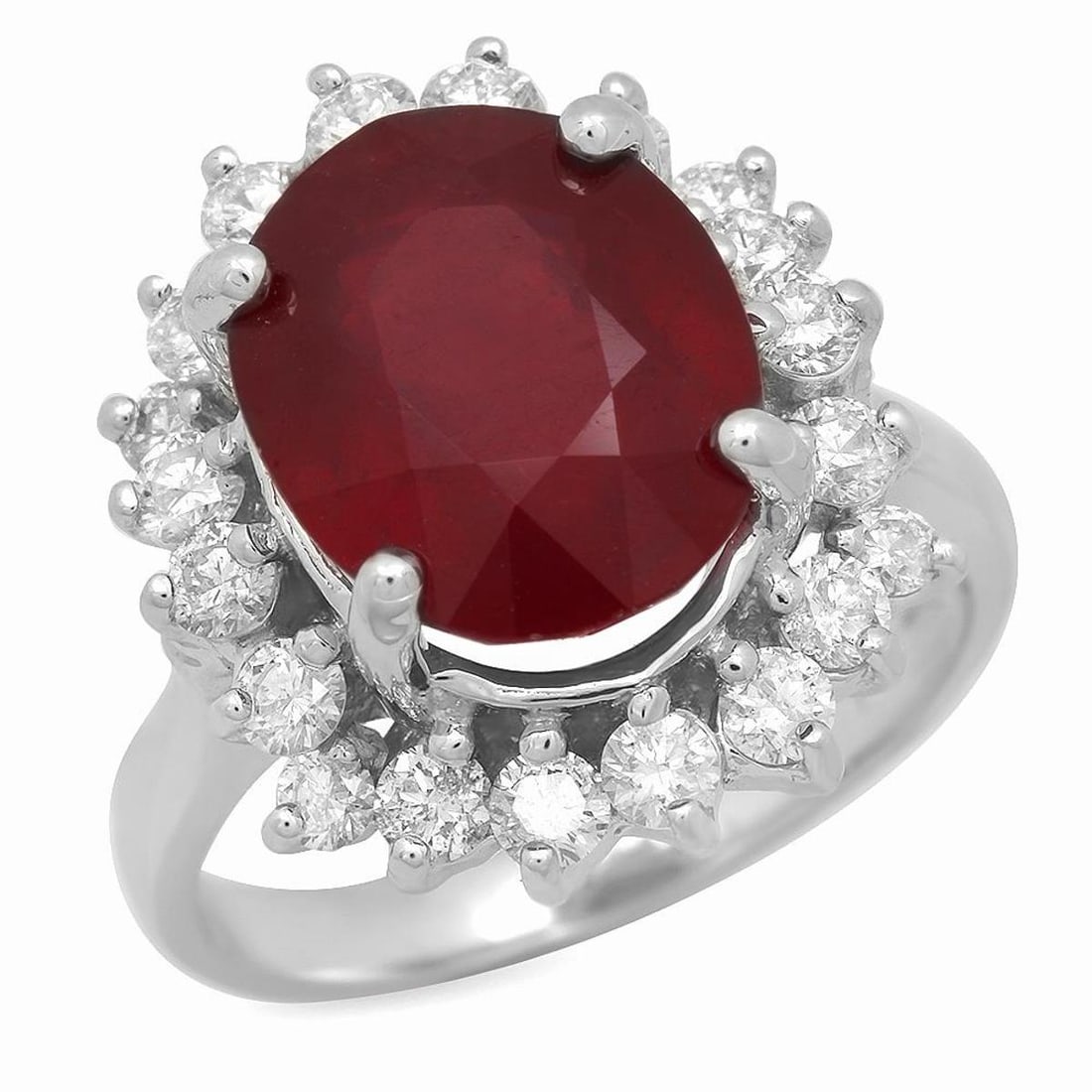 14K White Gold 7.07ct Ruby and 1.15ct Diamond Ring: Retail: $6,638.00 ****** 14K White Gold 7.07ct Ruby and 1.15ct Diamond Ring ****** Metal: 14K White Gold / Total Item Weight: 7.3 Grams / Country Made: United States / / Main Stone: Ruby / Color: Red 