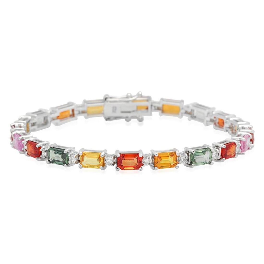 18K White Gold 14.09ct Fancy Color Sapphire 0.94ct Diamond Bracelet: Retail: $13,010.00 ****** 18K White Gold 14.09ct Fancy Color Sapphire 0.94ct Diamond Bracelet ****** Metal: 18K White Gold / Total Item Weight: 15.2 Grams / Country Made: United States / / Main Stone: