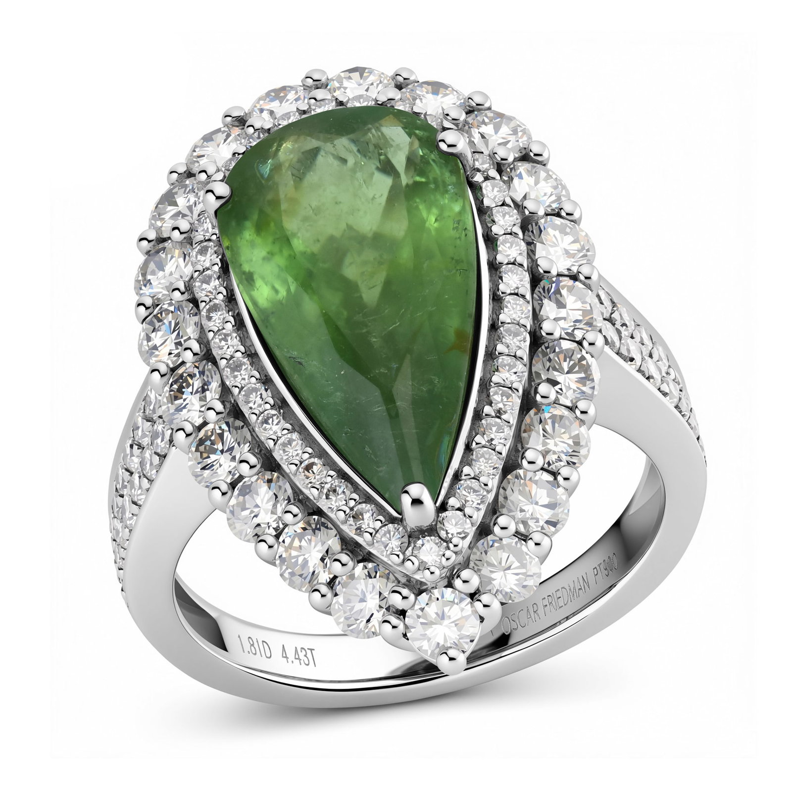 Platinum Ladies Ring with 4.43ct Pariba Tourmaline and 1.81tcw Adjacent Diamonds: Retail: $41,970.00 ****** Platinum Ladies Ring with 4.43ct Pariba Tourmaline and 1.81tcw Adjacent Diamonds ****** Size: 7 / Metal: Platinum / Total Item Weight: 9.6 Grams / Country Made: United States